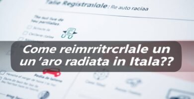 Immagine di sfondo di una scheda informativa sfocata con il titolo Reimmatricolazione auto