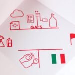 Disegno di un'immagine di elementi come un contatore del gas con la bandiera italiana