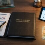 Immagine di una scrivania accanto a una lampada, accanto ad essa una scrivania con il titolo dell'articolo, banconote in euro e un tablet con informazioni e un organigramma.
