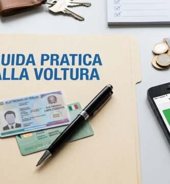 Immagine di una cartella su una scrivania bianca con il titolo dell'articolo, carte d'identità, una penna e, accanto, un telefono cellulare e banconote in euro.