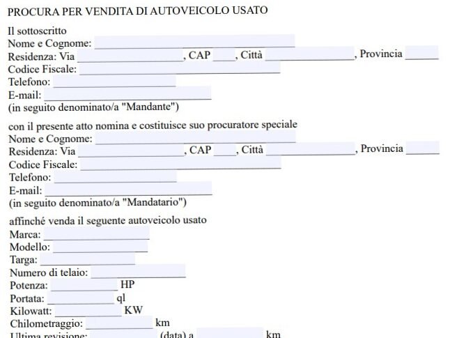 Delega Passaggio di Proprietà Auto