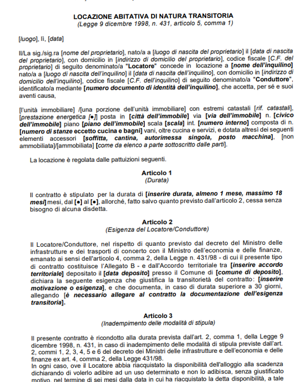Intestazione utenze contratto affitto transitorio