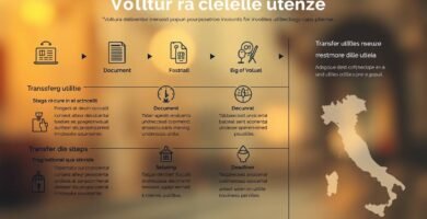 Immagine di un'infografica con sfondo sfocato sul trasferimento e sul pagamento obbligatorio per il trasferimento dei servizi.