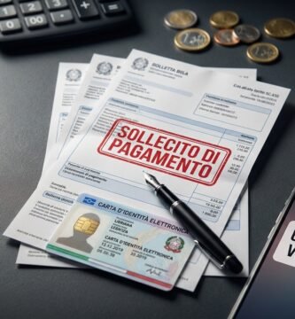 Immagine di una pila di documenti con un timbro rosso di errore di trasferimento, un documento d'identità e una penna accanto ad alcune monete, chiavi e una clessidra.