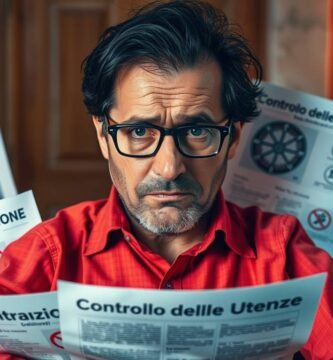 Immagine di un uomo che guarda dritto davanti a sé con un'espressione preoccupata e tiene in mano diversi documenti.