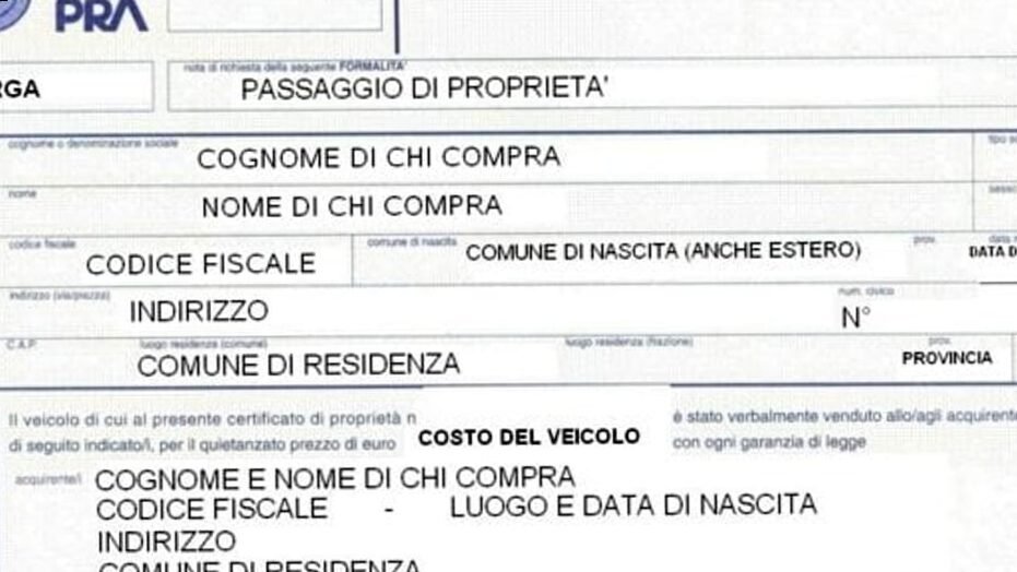 Passaggio di proprietà auto in comune