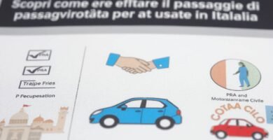 Immagine di un foglio con un'auto al centro, due mani che si stringono e informazioni sui trasferimenti in auto