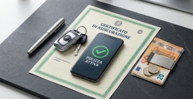 Immagine di una cartella con un certificato di prenotazione, sopra delle chiavi, un telefono cellulare con una transazione andata a buon fine e una mazzetta di banconote in euro a lato.