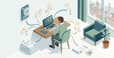 Immagine in stile cartone animato di un uomo in ufficio che controlla il suo computer.