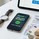 Immagine di una scrivania bianca con un orologio, un telefono cellulare con il nome dell'articolo sullo schermo e alcuni documenti.
