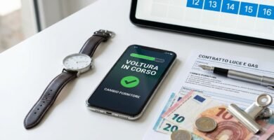 Immagine di una scrivania bianca con un orologio, un telefono cellulare con il nome dell'articolo sullo schermo e alcuni documenti.