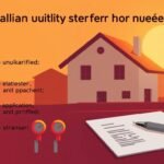 Immagine di cartone animato di una casa accanto a un foglio di contratto con lettere informative