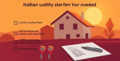 Immagine di cartone animato di una casa accanto a un foglio di contratto con lettere informative