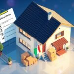 Immagine di una casa con la bandiera italiana e oggetti come documenti