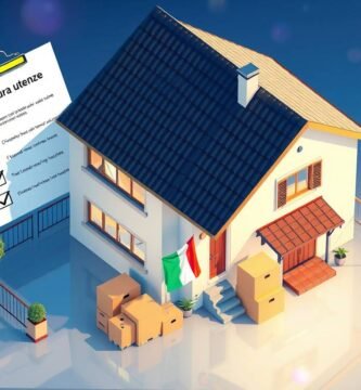 Immagine di una casa con la bandiera italiana e oggetti come documenti