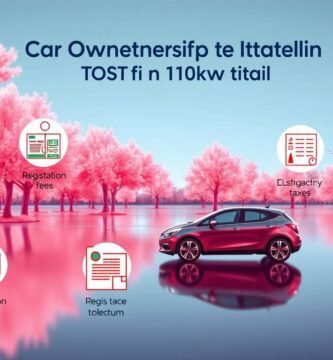 Immagine di un'auto in un lago accanto ad alberi rosa e informazioni sui trasferimenti in auto