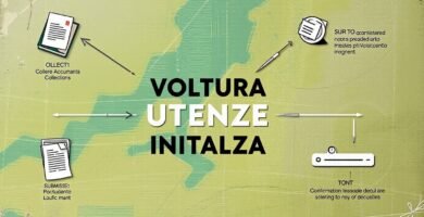 Immagine di una mappa in verde e grigio con la parola voltura utenze al centro