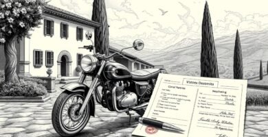 Immagine in bianco e nero di una motocicletta accanto a un documento