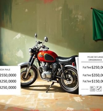 Immagine di una motocicletta in una stanza con la bandiera italiana e informazioni sui prezzi dei passaggi di proprietà.