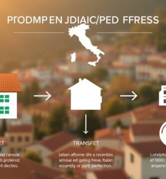 Immagine di informazioni con simboli sui trasferimenti e sui costi di trasferimento della proprietà con una città sullo sfondo