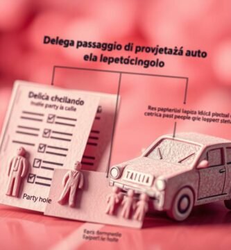 Immagine a forma di bambola di un'auto accanto a persone con testo sul trasferimento di proprietà