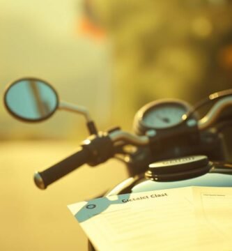 Immagine ravvicinata di una motocicletta nera con alcuni documenti sul sedile