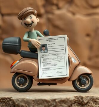 Immagine caricaturale di uno scooter 250 accanto a un uomo che mostra un documento