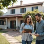 Immagine di una coppia fuori da una casa in vendita che legge un documento