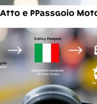 Immagine di sfondo sfocata del titolo dell'articolo accanto alla bandiera italiana al centro, con simboli di automobili intorno.