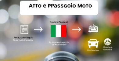 Immagine di sfondo sfocata del titolo dell'articolo accanto alla bandiera italiana al centro, con simboli di automobili intorno.