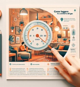 Immagine di una foglia con un contatore del gas al centro e informazioni sulla sua lettura intorno ad essa
