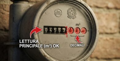 Immagine ravvicinata di un contatore del gas con le relative marcature
