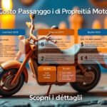 Immagine di una motocicletta arancione con informazioni sul passaggio di proprietà