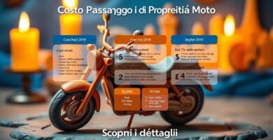 Immagine di una motocicletta arancione con informazioni sul passaggio di proprietà