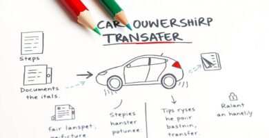 Disegno dell'immagine di un'auto insieme alle informazioni sul trasferimento di proprietà con colori sui lati