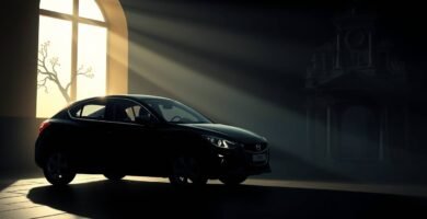 Immagine di un'auto in una stanza buia che riceve luce da una finestra