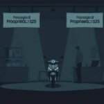 Immagine caricaturale di una motocicletta in una stanza buia illuminata da due riflettori.