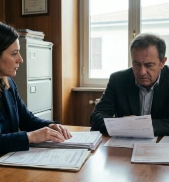 Immagine di due funzionari che esaminano documenti all'interno di un ufficio.