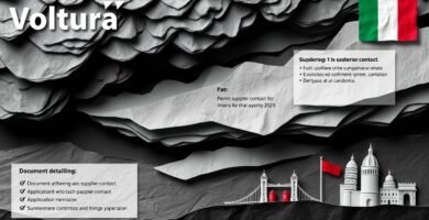 Immagine ritagliata in stile cartaceo di una città italiana con vista sul cielo e simboli dell'energia elettrica.