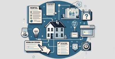 Immagine su sfondo bianco di una casa al centro insieme a vari elementi come documenti o servizi intorno ad essa, ha l'aspetto di un disegno